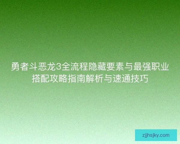 勇者斗恶龙3全流程隐藏要素与最强职业搭配攻略指南解析与速通技巧