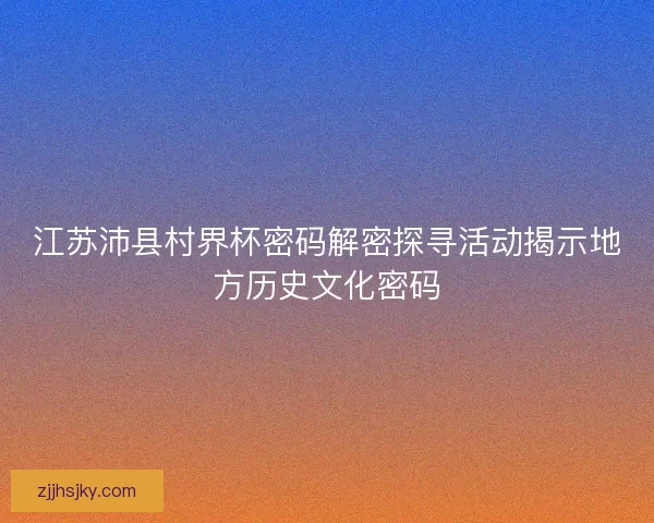 江苏沛县村界杯密码解密探寻活动揭示地方历史文化密码